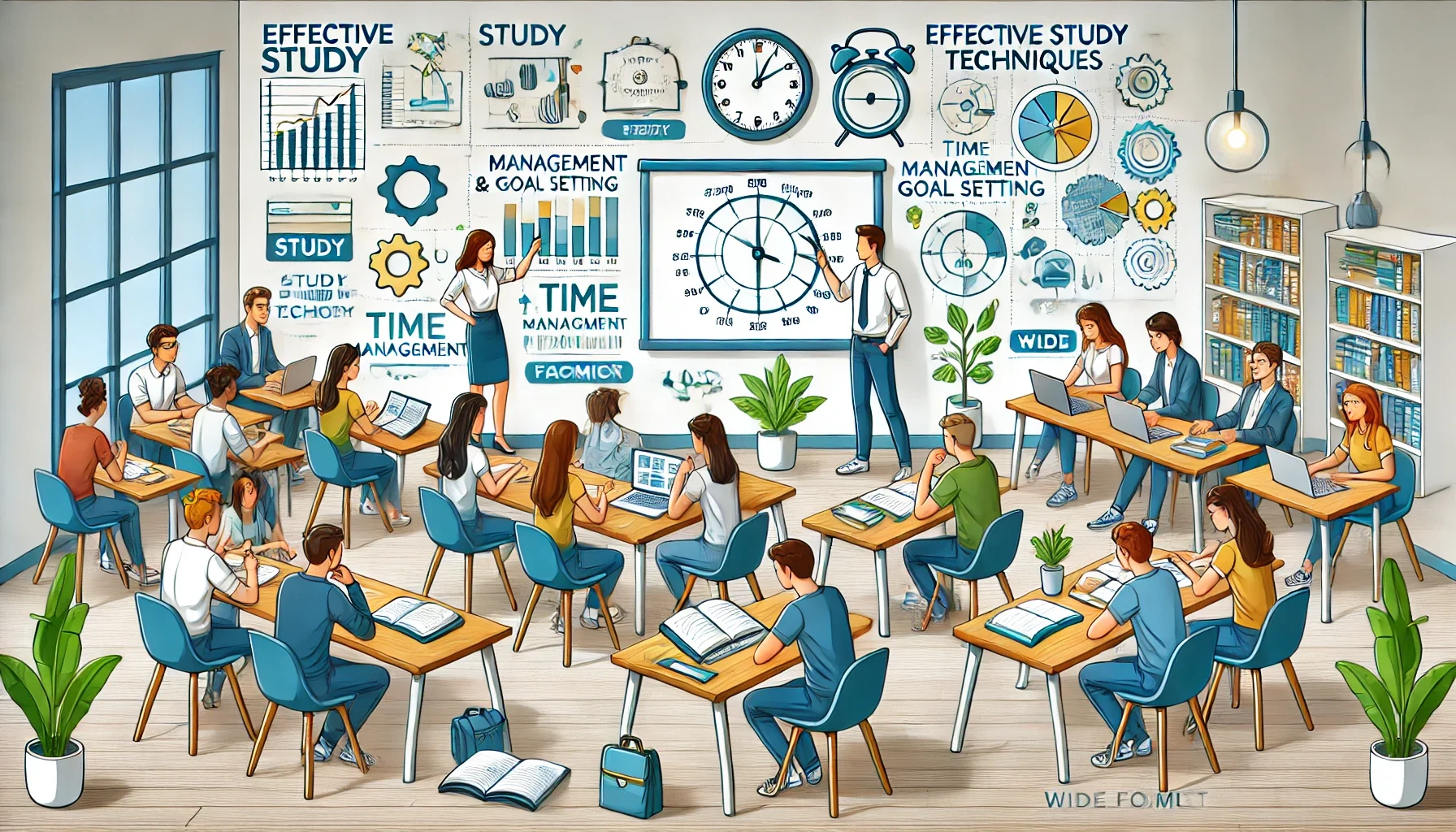 Öğrenciler için verimli çalışma tekniklerini uygulayan bir öğrenci masasında ders çalışırken."