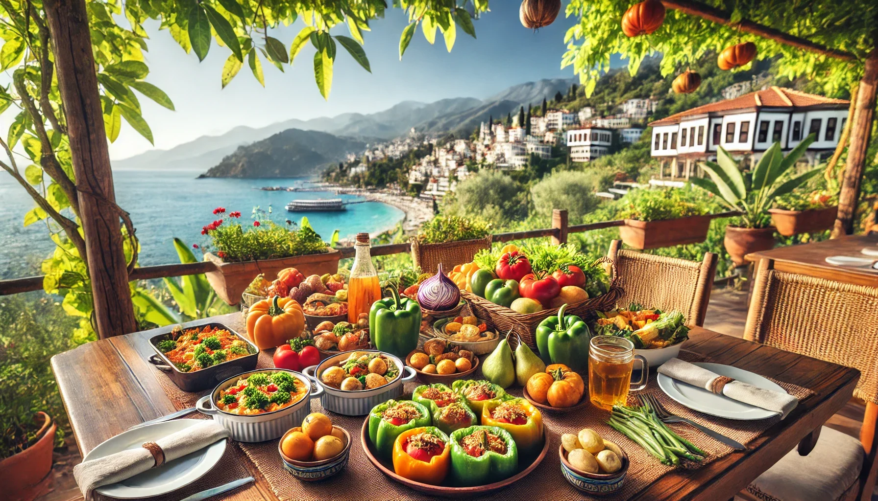 "Alanya’da taptaze sebzelerle hazırlanan sağlıklı ve renkli bir tabak."