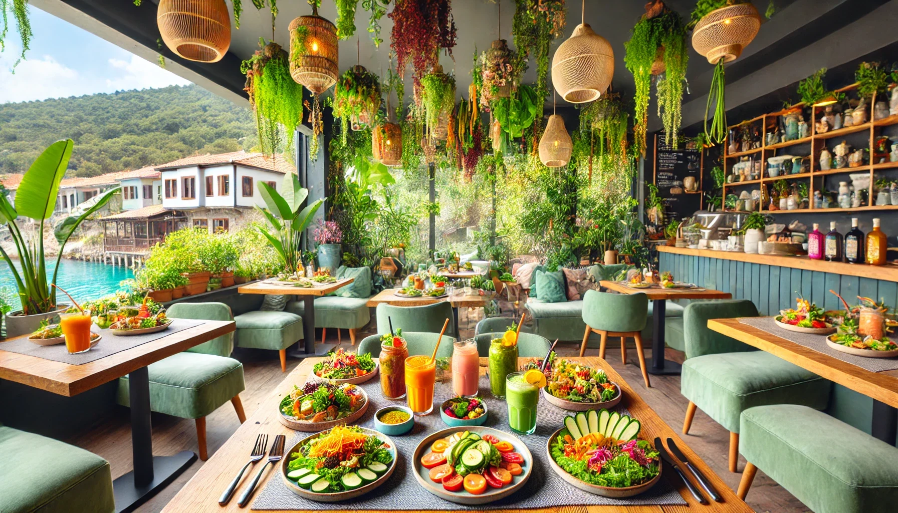 Alanya’da vegan ve vejetaryen dostu bir restoranda zengin bitkisel yemek seçenekleri."