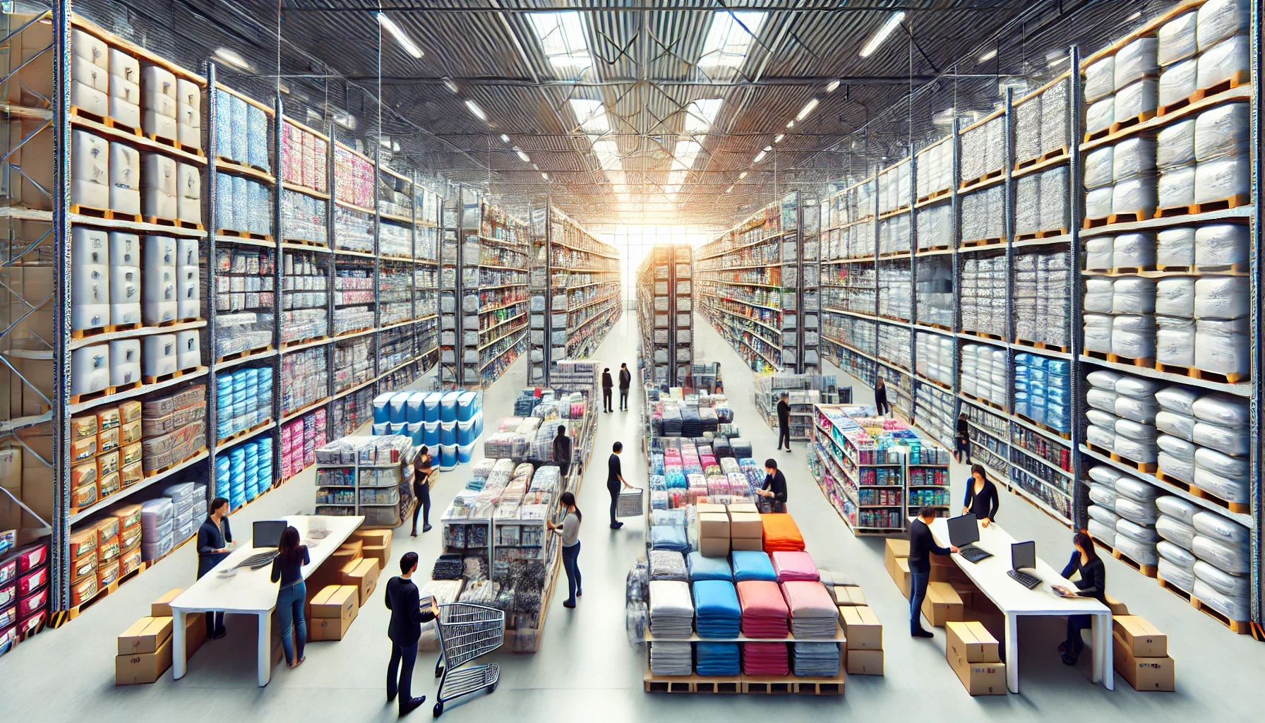 "Alanya’nın modern toptan satış deposunda sergilenen büyük miktarda toptan ürün."