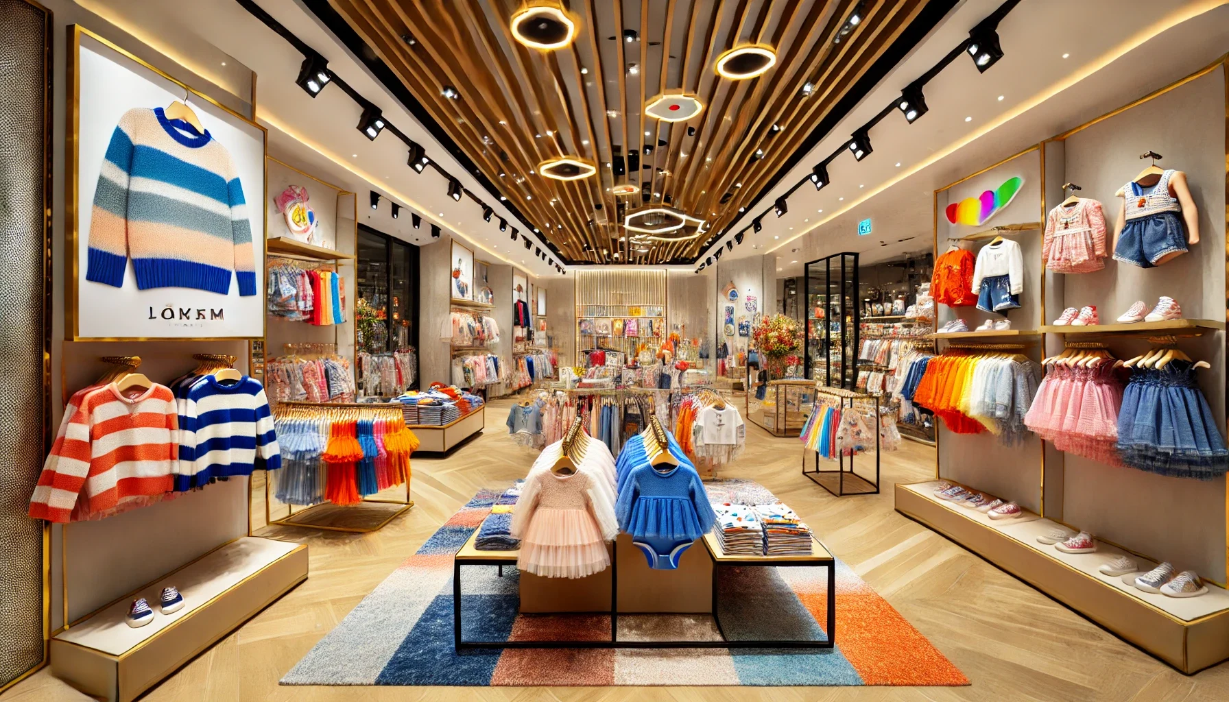 Alanya’da çocuk giyim mağazasında rengarenk ve trend ürünler."