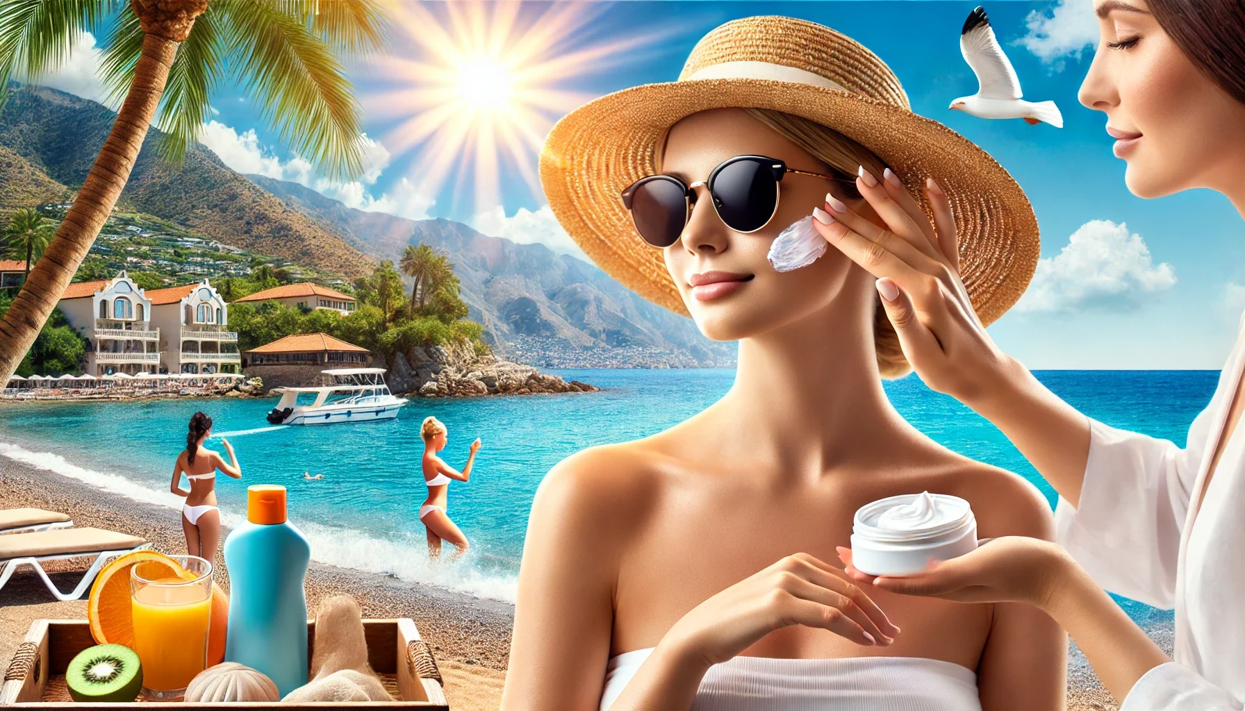 "Spa merkezinde profesyonel bir uzman, güneşin sonrası cilt yenileyici bakım uyguluyor."