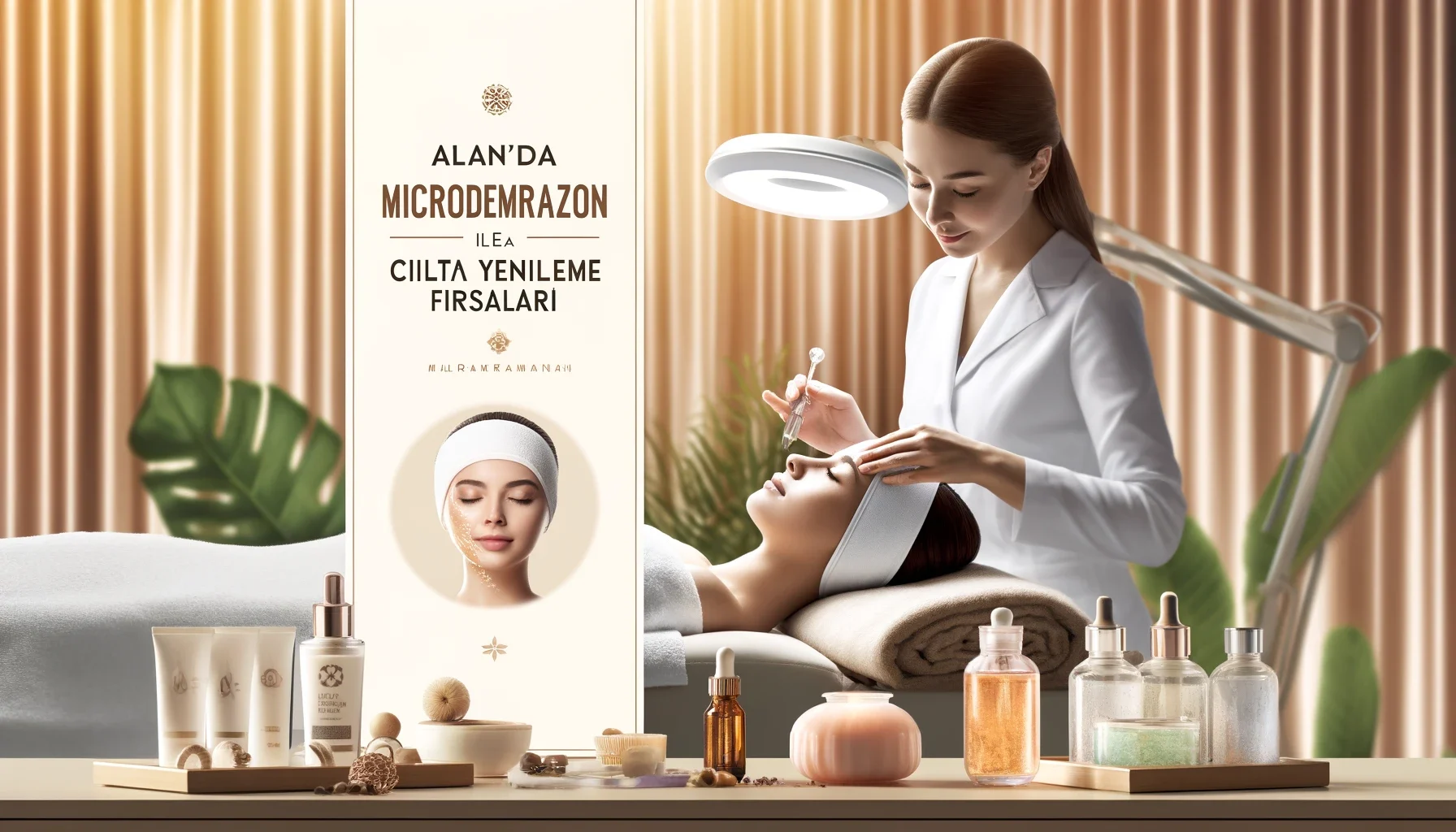 Profesyonel bir estetisyen tarafından yapılan mikrodermabrazyon ile cilt bakımı sahnesi.