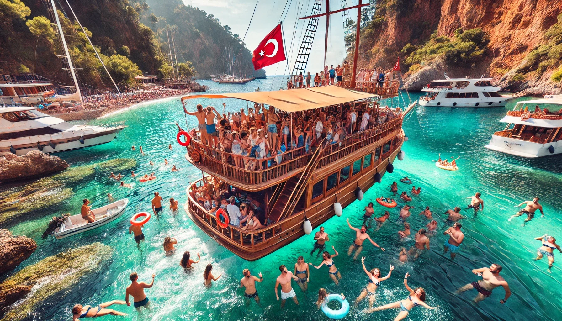 Alanya’da Akdeniz’in muhteşem manzarası eşliğinde tekne turu keyfi."