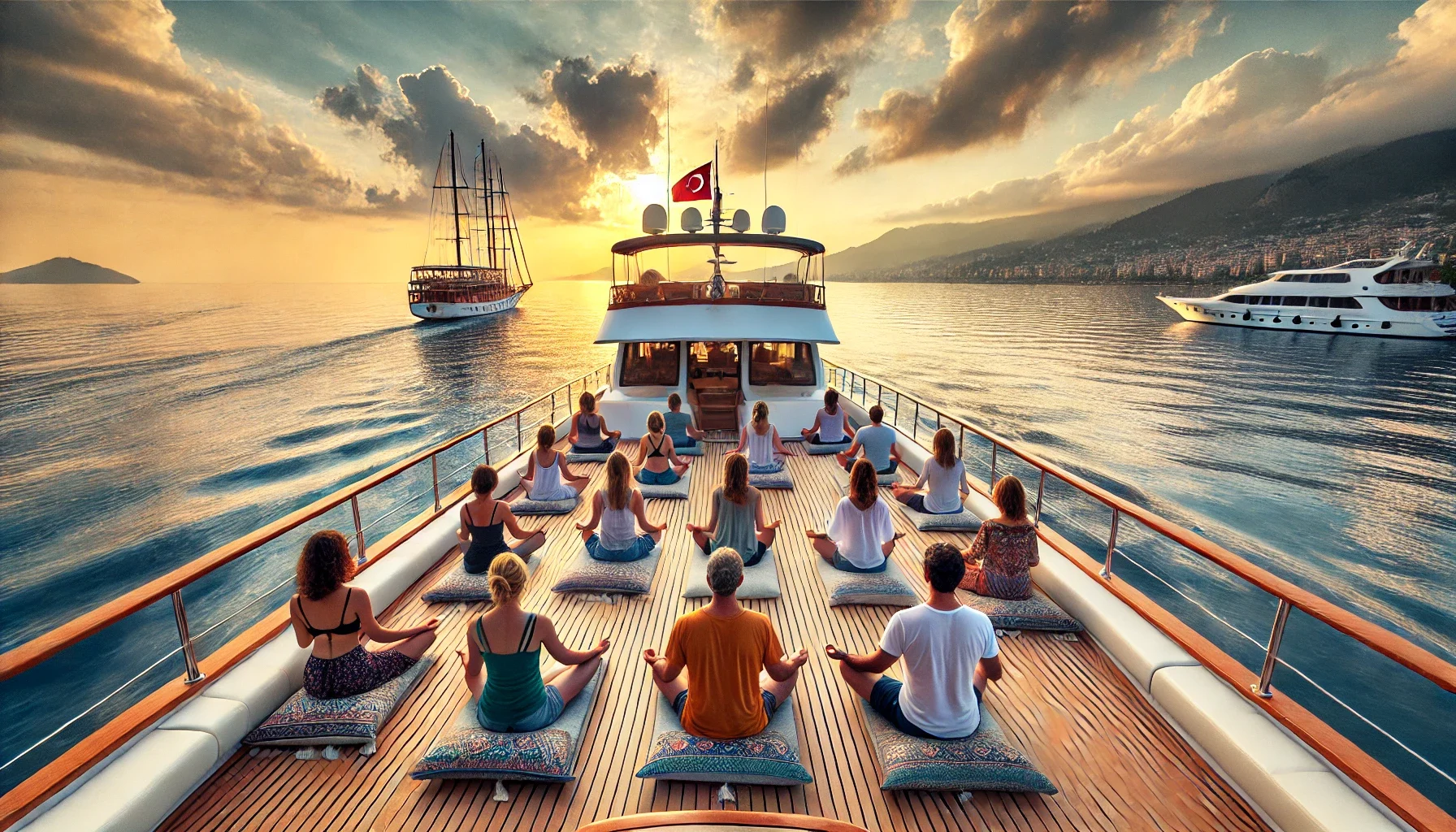 "Alanya’da denizin ortasında huzurlu bir yoga ve meditasyon deneyimi için özel tekne turları."