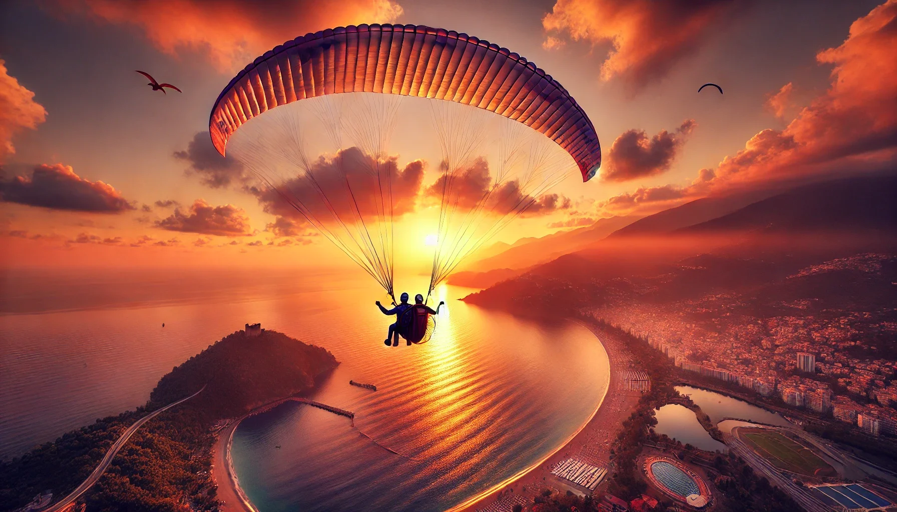 "Alanya’da gün batımında yamaç paraşütü yaparak gökyüzünde unutulmaz anlar yaşayın."