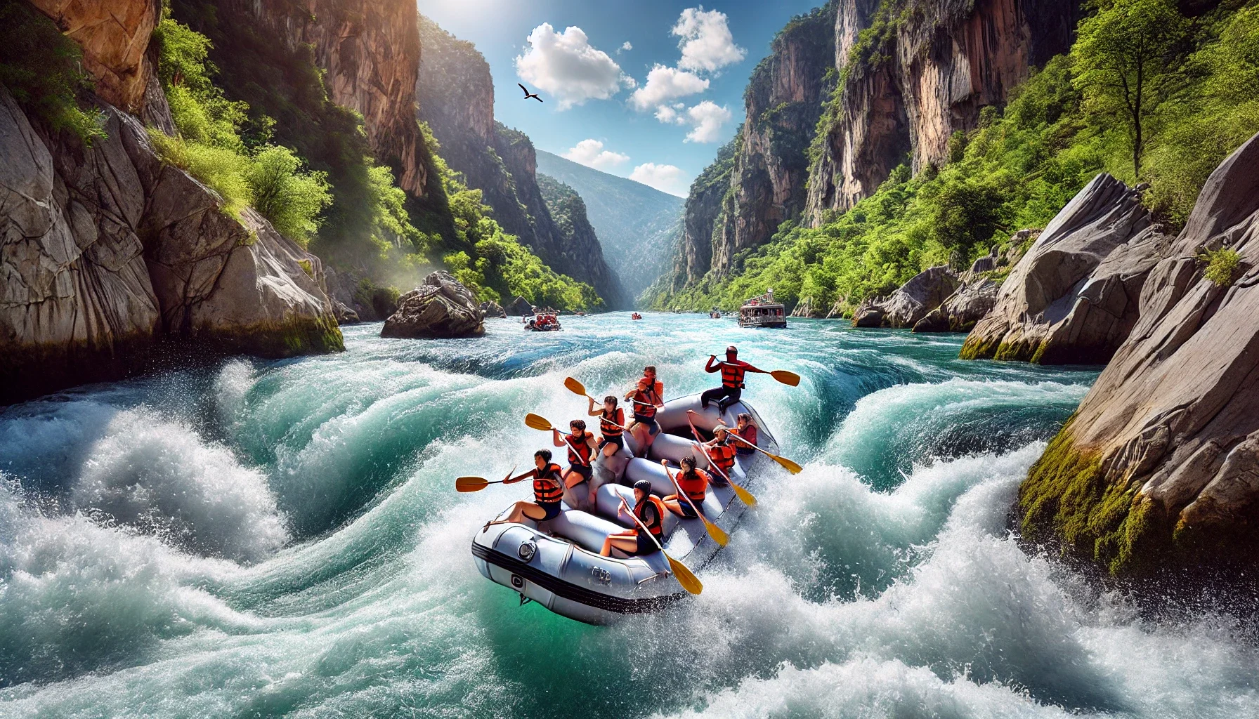 "Alanya’dan Köprülü Kanyon rafting turuna katılın ve doğanın heyecan verici akıntılarıyla adrenalin dolu anlar yaşayın."