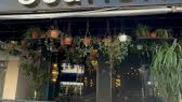 Sixty Six Beach Cafe Alanya’da deniz kenarında renkli şezlonglar, palmiye ağaçları ve gün batımı manzarası