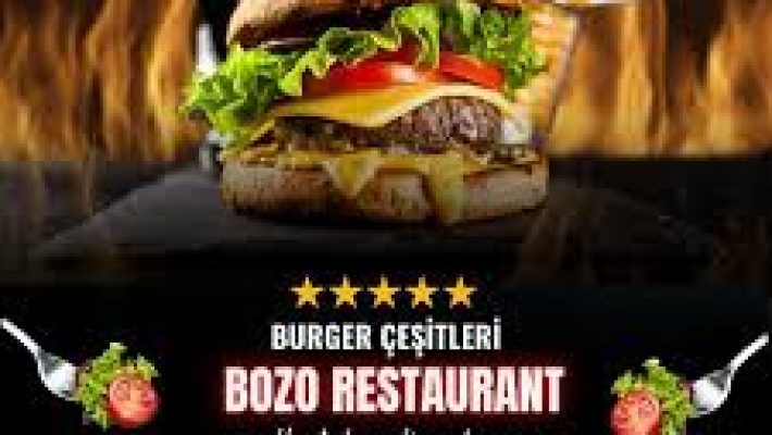 Alanya Mahmutlar’da bulunan BOZO BURGER şubesinin dış cephesi ve oturma alanı