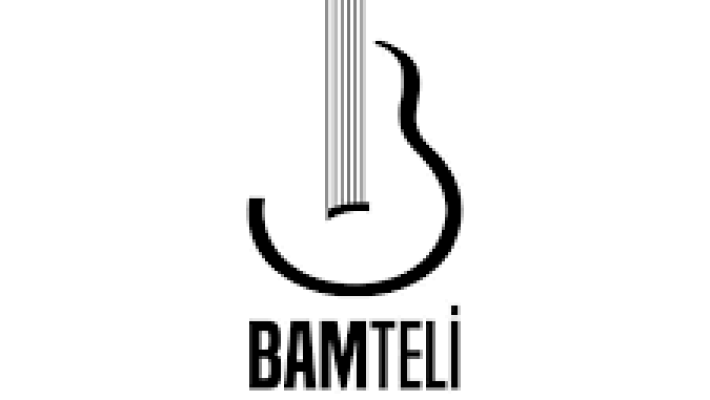 "Bamteli Musical Instruments mağazasında çeşitli enstrümanlar sergilenmiş, müşteriler ve öğrenciler gitar, piyano ve yaylı çalgıları inceleyip çalıyor."